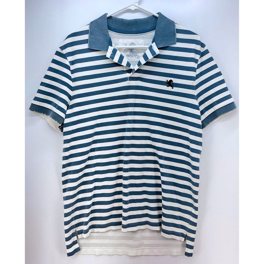 Express Y2K Classic‎ Blue White Striped Cotton Polo Sz M Preppy Ivy League 07
